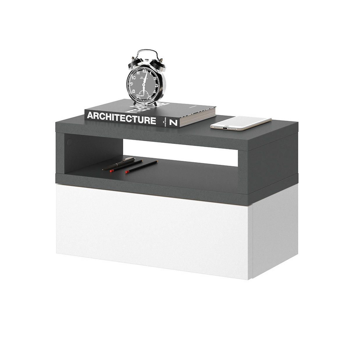 NACHTTISCH Urbano Anthrazit 45 x 28 cm - Anthrazit/Weiß, Holzwerkstoff (45/28/25.3cm) - Vicco