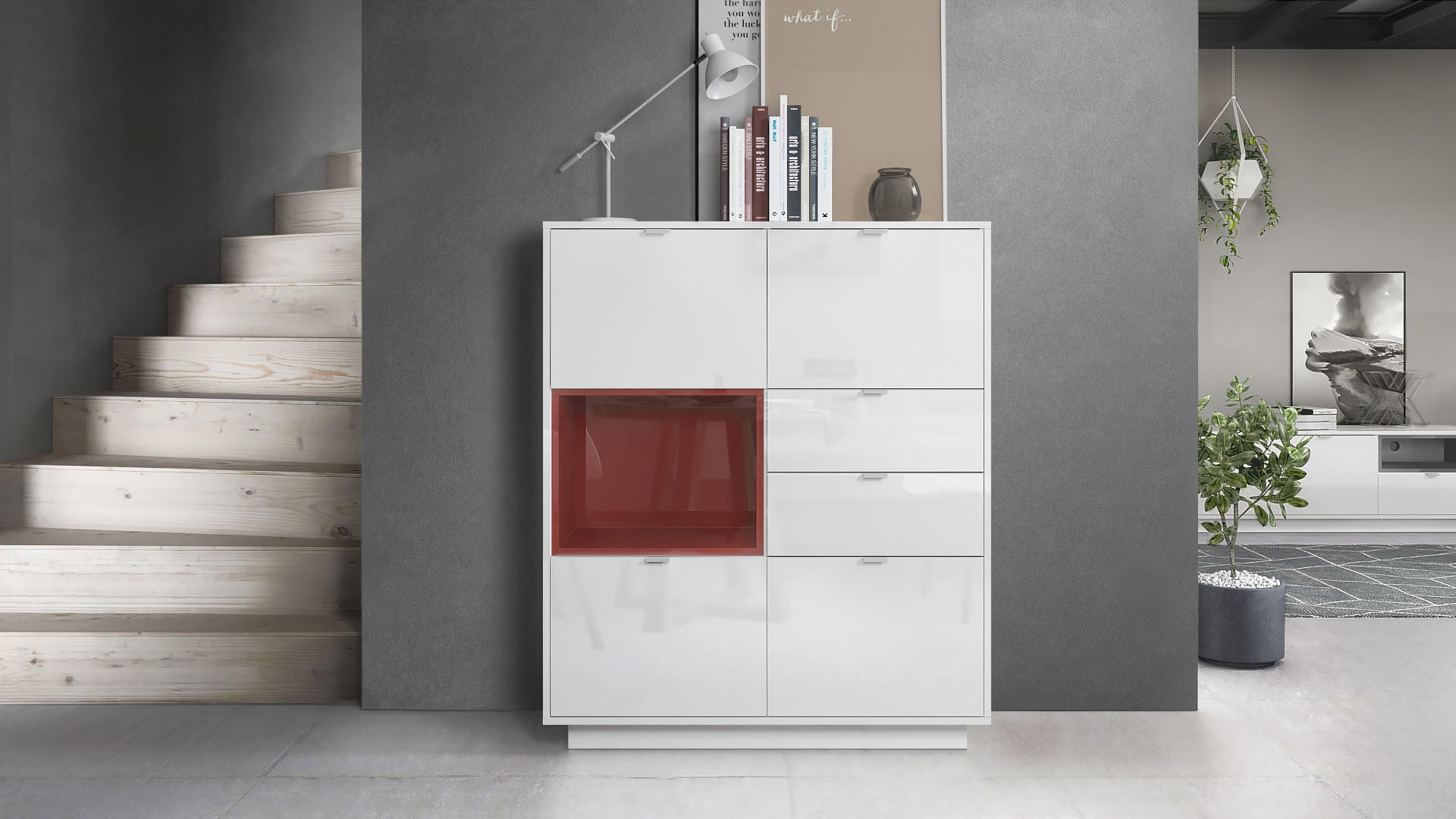 HIGHBOARD Metro Einsatz in Bordeaux Hochglanz - Bordeaux, Holzwerkstoff (103/123/38cm) - Vladon