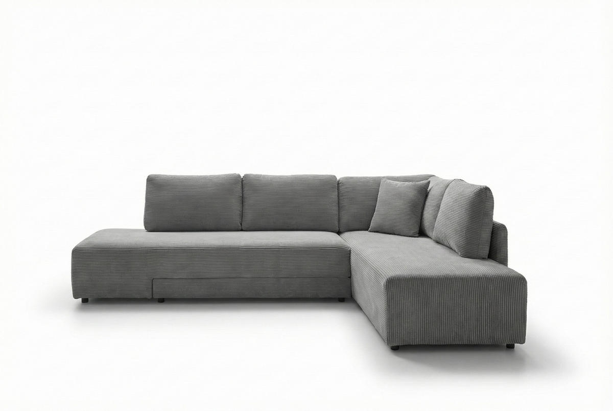 SCHLAFSOFA SADIRA Grau Cord - Schwarz/Grau, Kunststoff/Textil (288/209cm) - KAWOLA