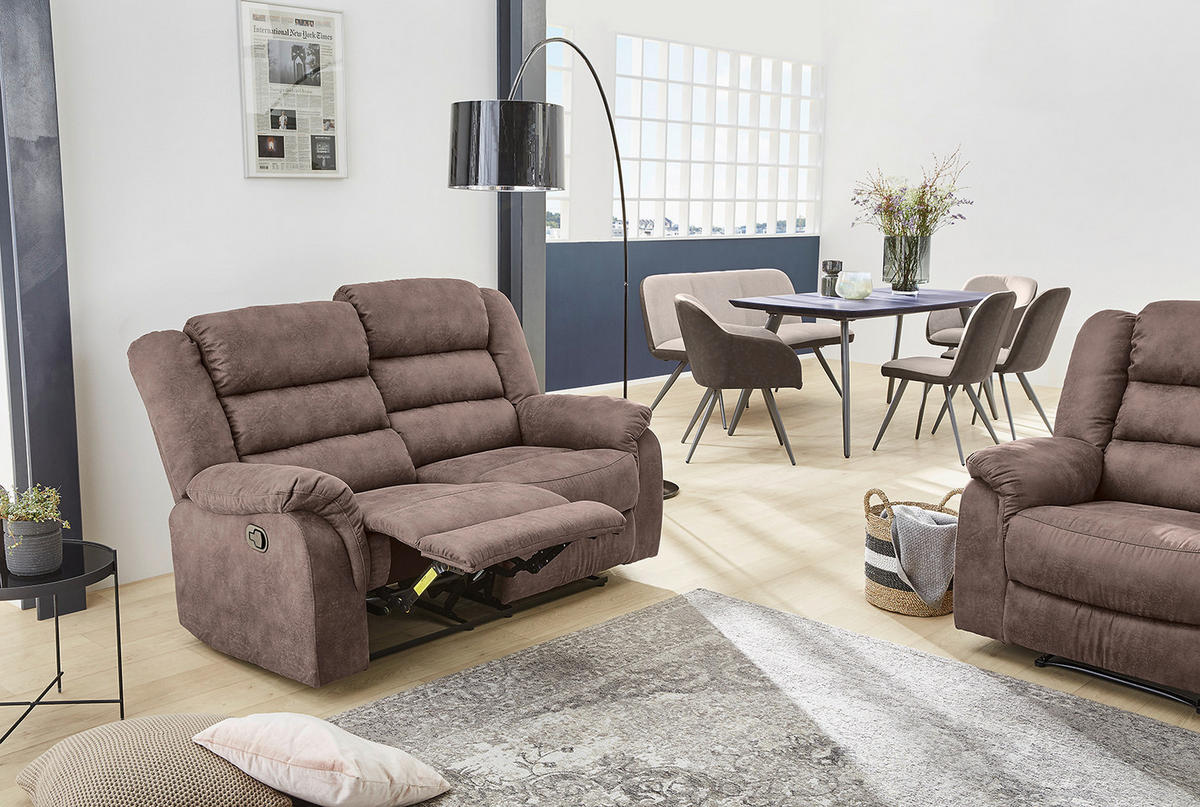 2-SITZER-RELAXSOFA Federkern, Liegefunktion verstellbar durch halbautomatische Relaxfunktion B153/T93/H103 cm, Mikrofaser Vintage Grau Braun / 15133 - Graubraun/Schwarz, Textil (153/103/93cm) - luma-home