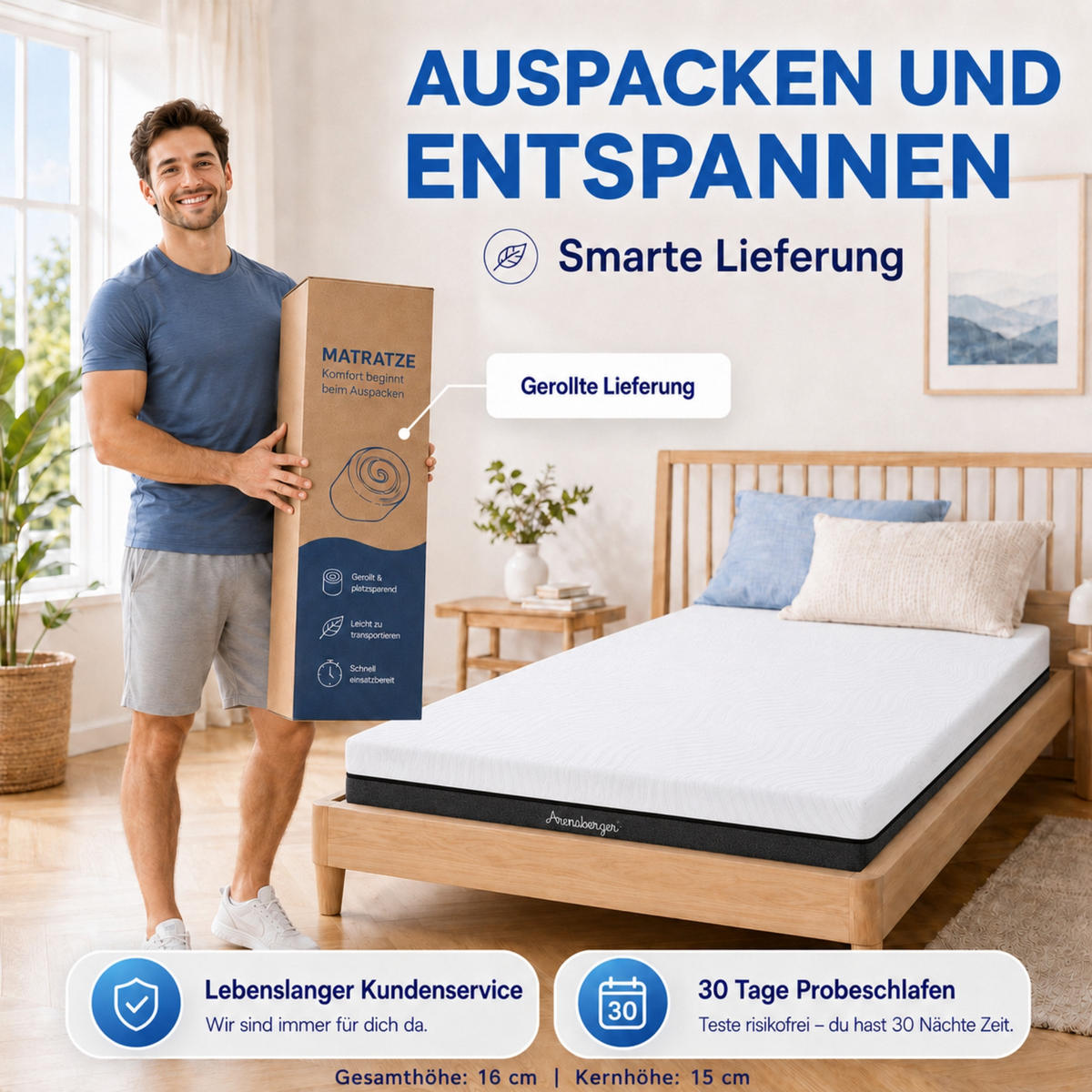 GEL-MATRATZE SARA, Höhe 16cm, 180x200cm - Weiß, Textil (180/200cm) - Arensberger
