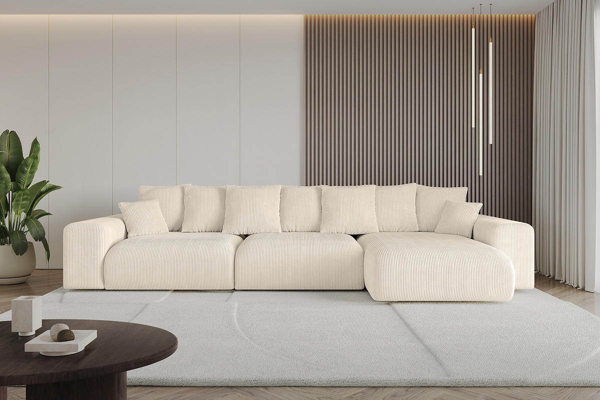 ECKSOFA Ottomane rechts ESKAR-L 364x176x84 Taupe Cord - Taupe/Schwarz, Holzwerkstoff/Kunststoff (176/364cm) - ALTDECOR