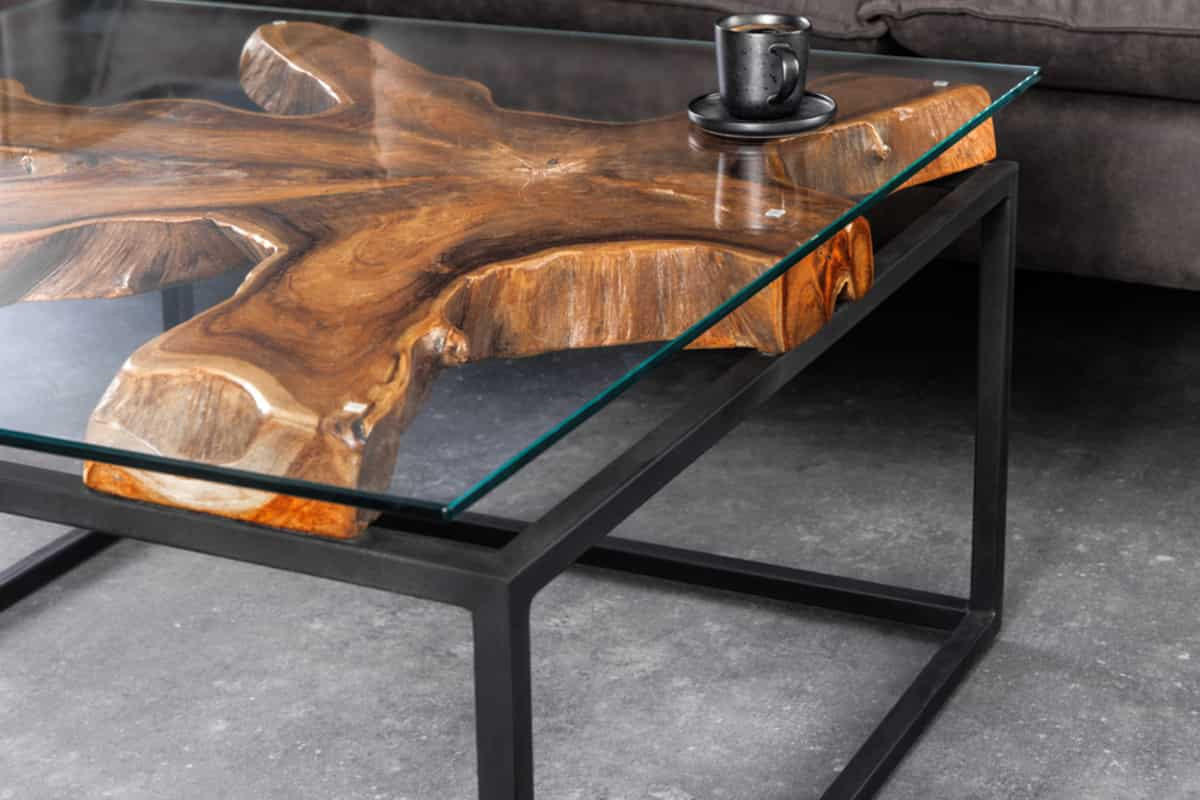 COUCHTISCH ROOT Teakholz quadratisch Natur|Schwarz|Transparent 70cm - Transparent/Schwarz, Glas/Holz (70/70/40cm) - riess-ambiente