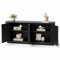 SIDEBOARD 162,5/38/61 cm aus MDF mit Wellenfront und Drucköffnung-Türen Schwarz - Schwarz, Metall (162/61/38cm) - Modenvie