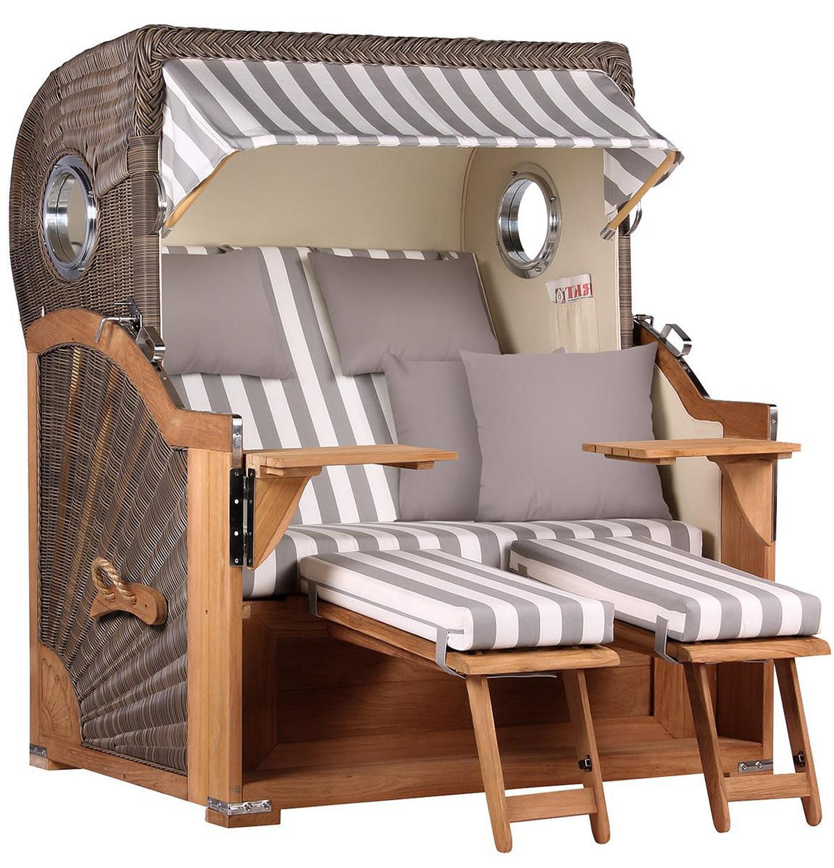 STRANDKORB Baltikum Teak 2,5 Sitzer - Braun/Grau, Holz/Metall (142/170/95cm) - Mr. Deko