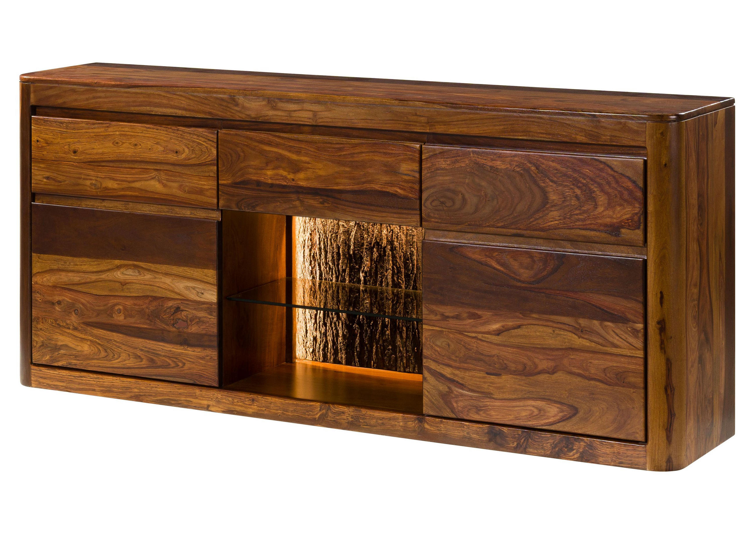 SIDEBOARD Sheesham 185x40x80 walnuss gewachst TORONTO LUX #202 - Dunkelbraun, Holz (185/80/40cm) - Massivmoebel24