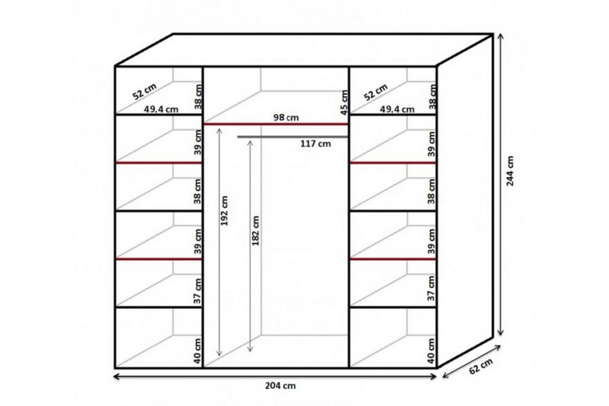 SCHIEBETÜRENSCHRANK - Kleiderschrank BORA 204 mit Spiegel - Sonom Eiche - Sonoma Eiche, Holzwerkstoff (204/244/62cm) - Möblo