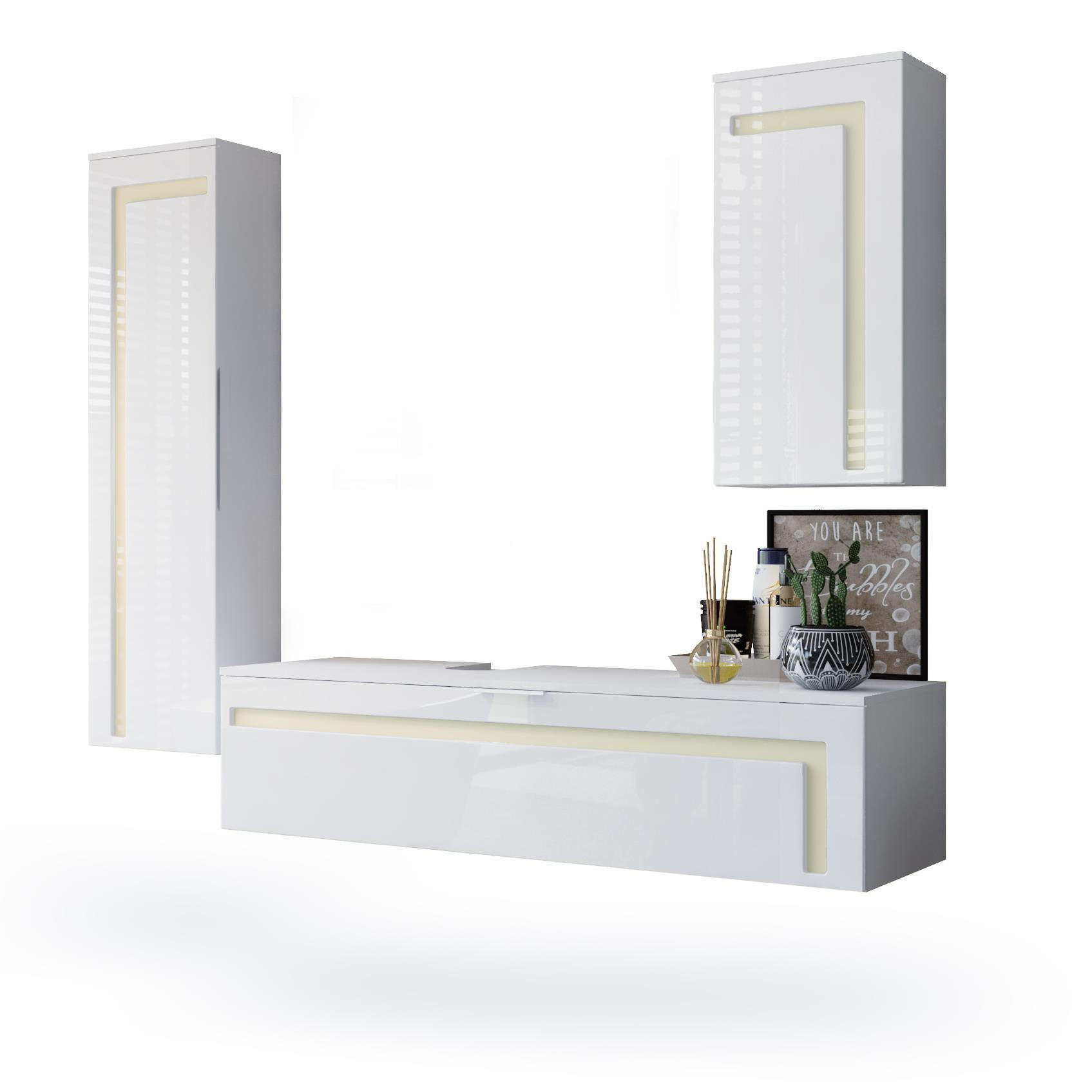 BADMÖBELSET Aloha Absetzungen in Creme Hochglanz - Creme, Holzwerkstoff (210/185/51cm) - Vladon