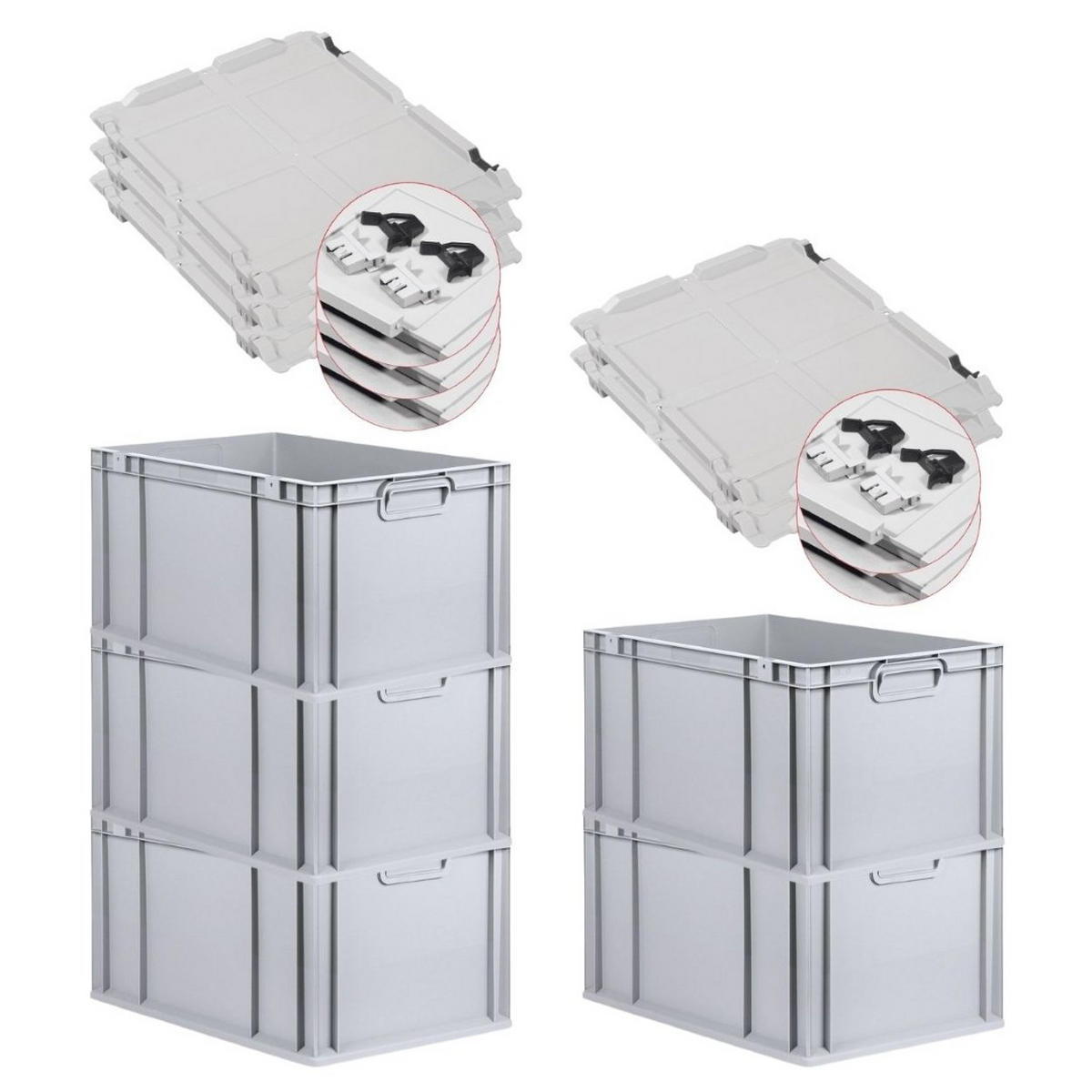 EUROBOX 5x Nextgen Economy Mit Scharnierdeckel Grau/Schwarz Griffe Geschlossen - Schwarz, Kunststoff (40/32/60cm) - PROREGAL