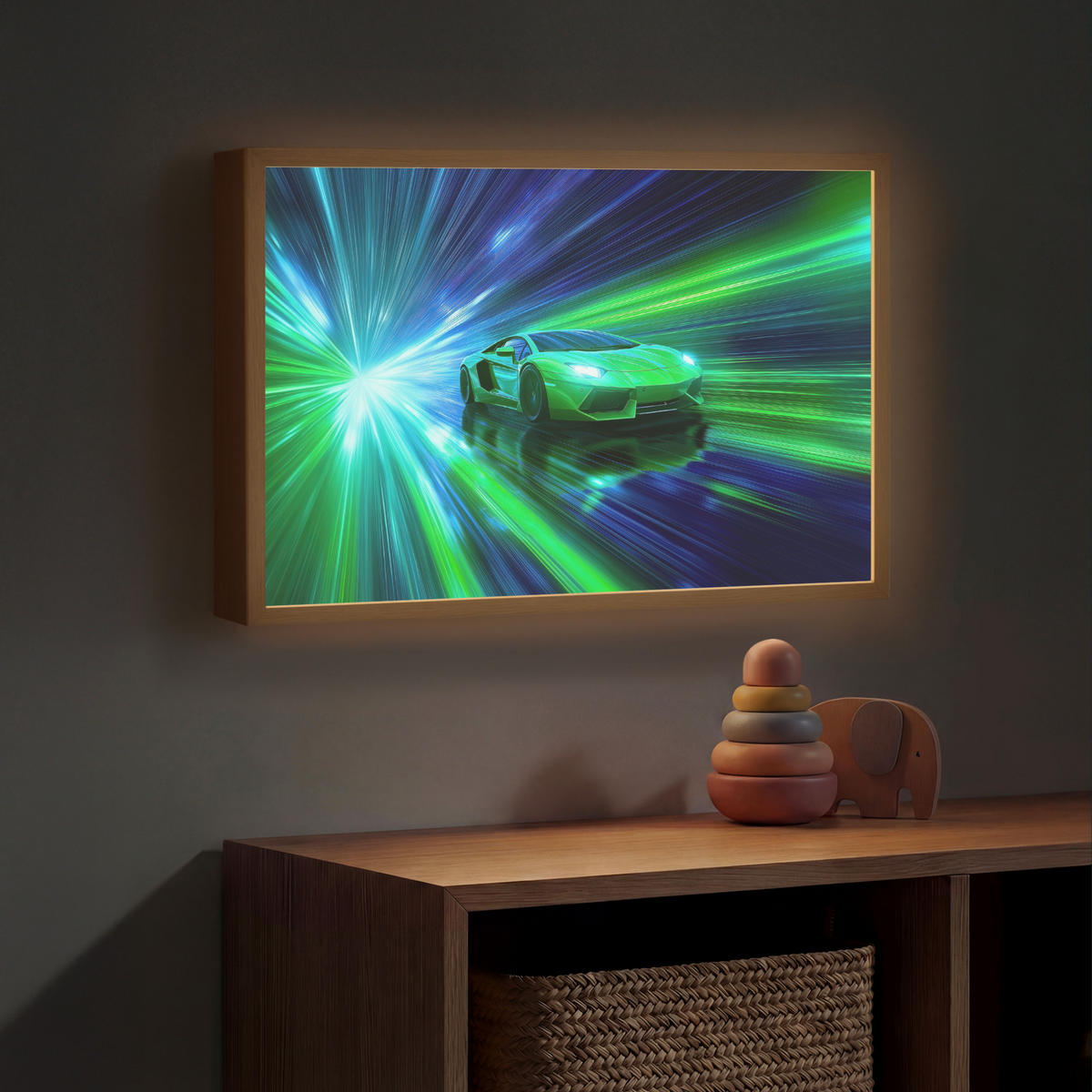DOBÍJECÍ NOČNÍ LAMPIČKA Rychlost - Lehké - Sportovní vůz - Zelená 60x40 cm - zelená barva, kompozitní dřevo (8/60/40cm) - OnlyWow