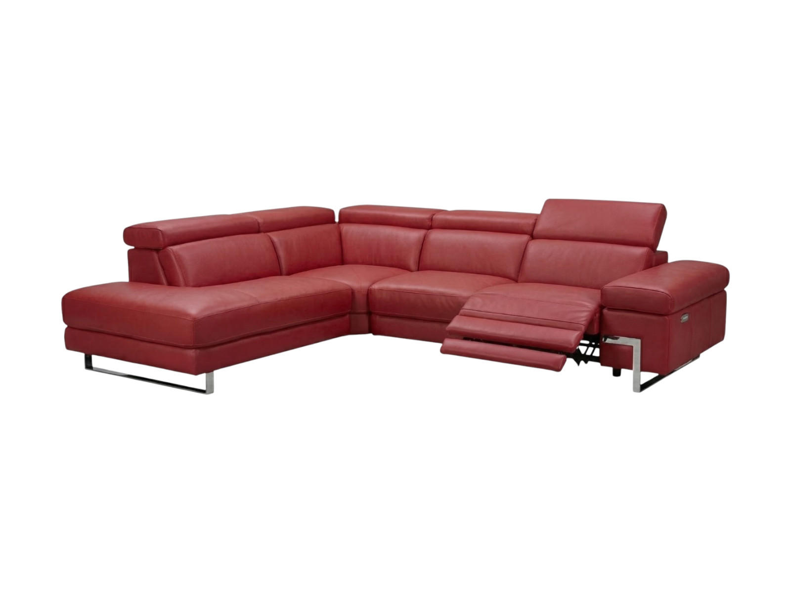 ECKSOFA Opera Echtleder mit 1 x Relaxfunktion Rot - Rot, Leder/Metall (218/269cm)