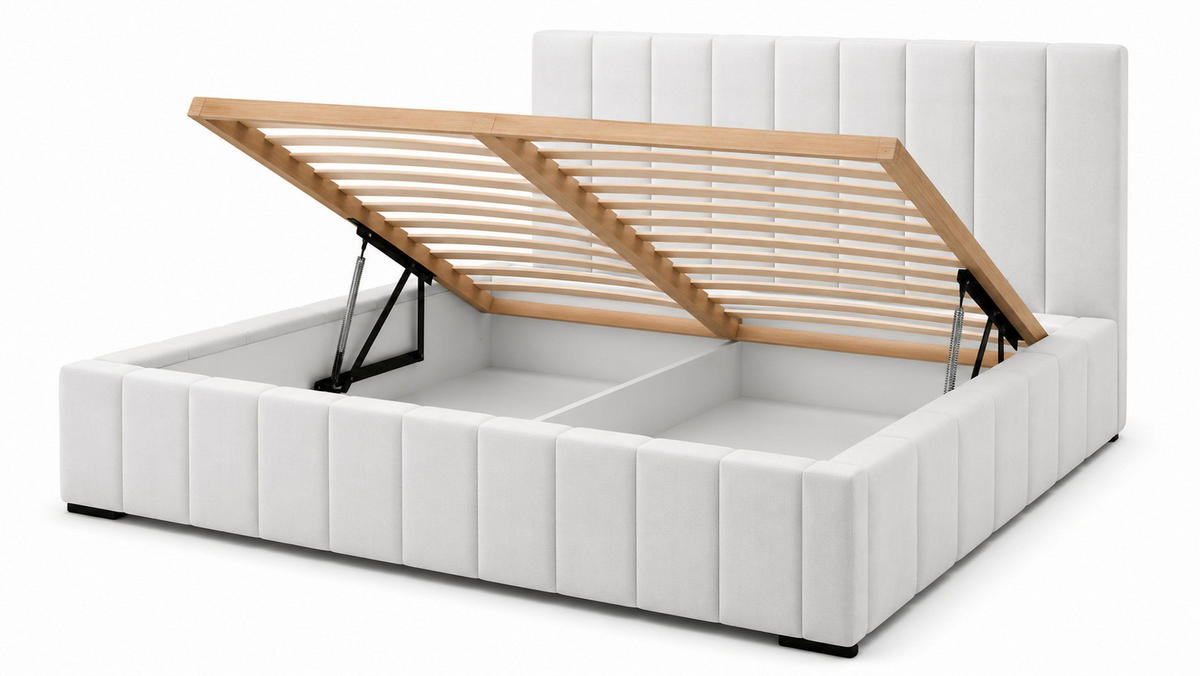 MARPUR Polsterbett NERO 180x200 cm mit Bettkasten und Lattenrost, Hellgrau - Chromfarben/Hellgrau, Holz/Holzwerkstoff (180/200cm) - Marpur