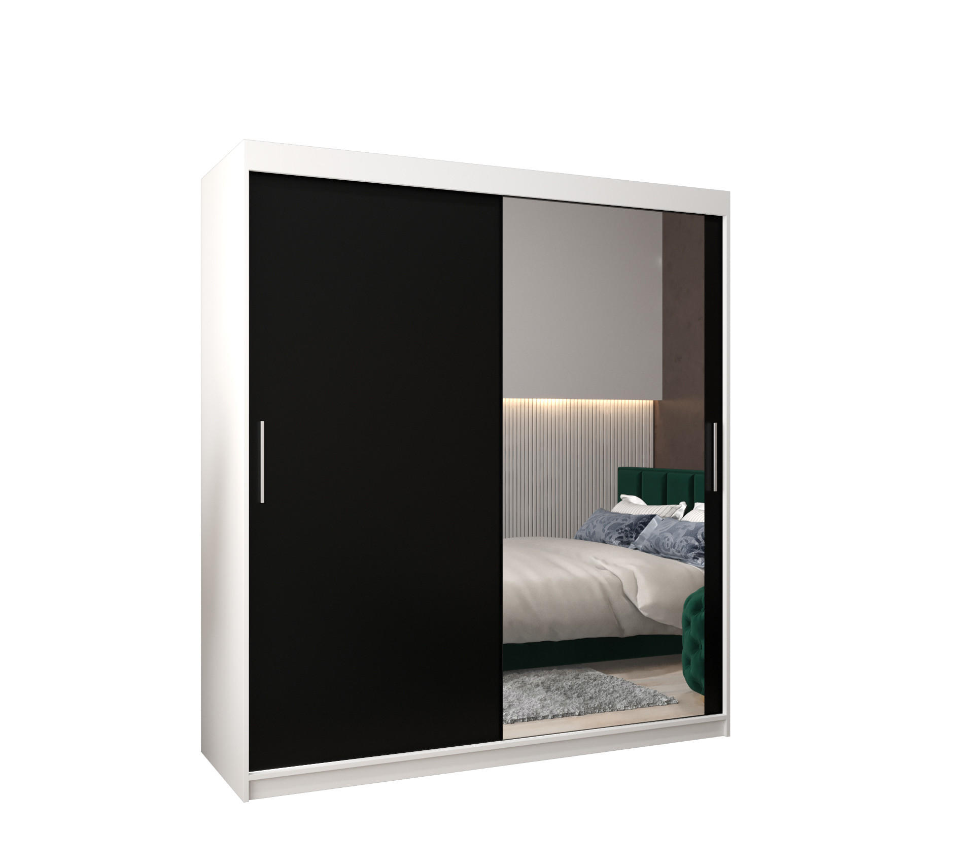 SCHWEBETÜRENSCHRANK 200/180/62 2-türig - Silberfarben/Schwarz, Holz/Kunststoff (180/200/62cm) - Abiks Möbel