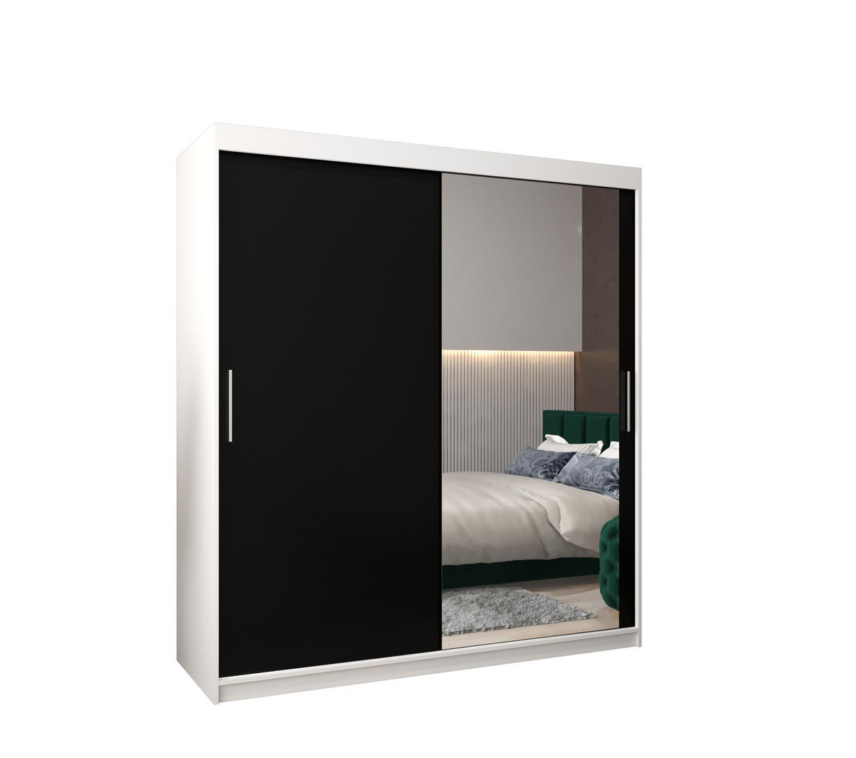 SCHWEBETÜRENSCHRANK 200/180/62 2-türig - Silberfarben/Schwarz, Holz/Kunststoff (180/200/62cm) - Abiks Möbel
