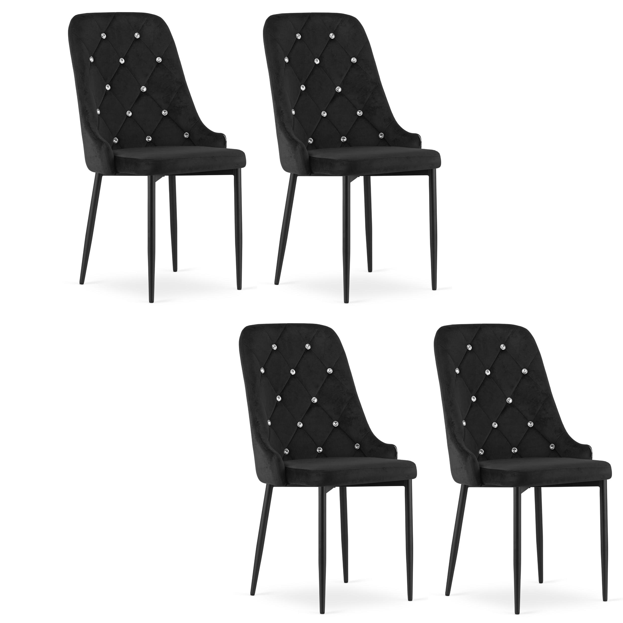 STUHL AMOROSI 4-er Set, Schwarz, mit Samtstoff gepolstert - Schwarz, Textil/Metall (48/93/56cm) - Komodee