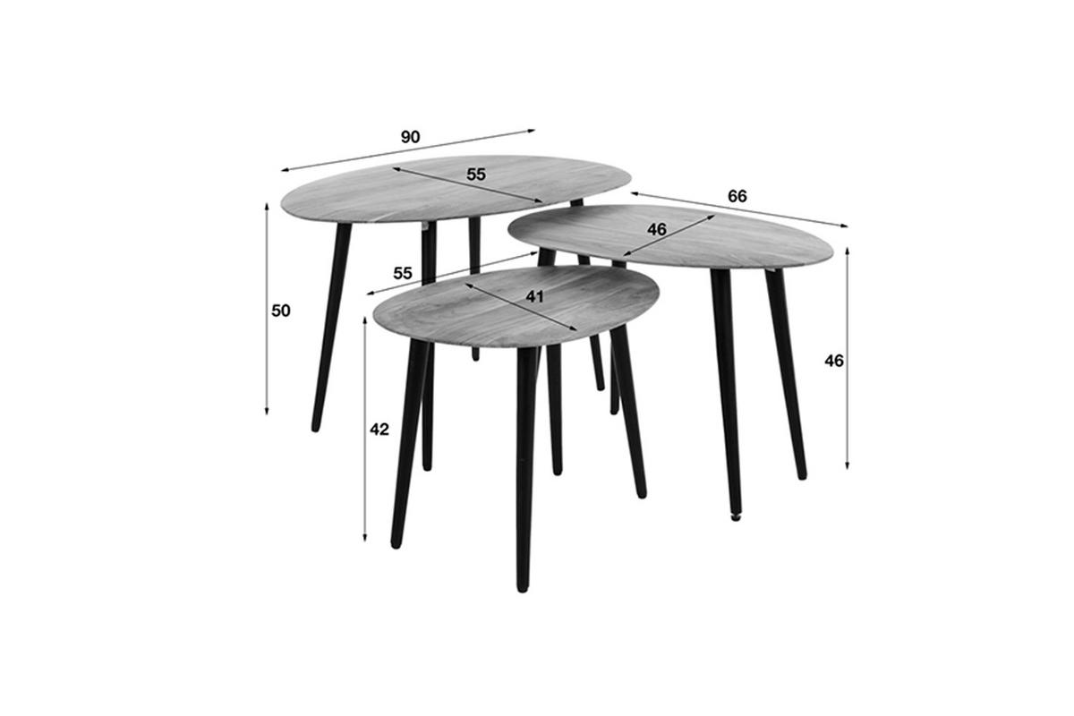 COUCHTISCH-SET PALINA Braun Akazie - Schwarz/Braun, Holz/Metall (90/55/50cm) - KAWOLA