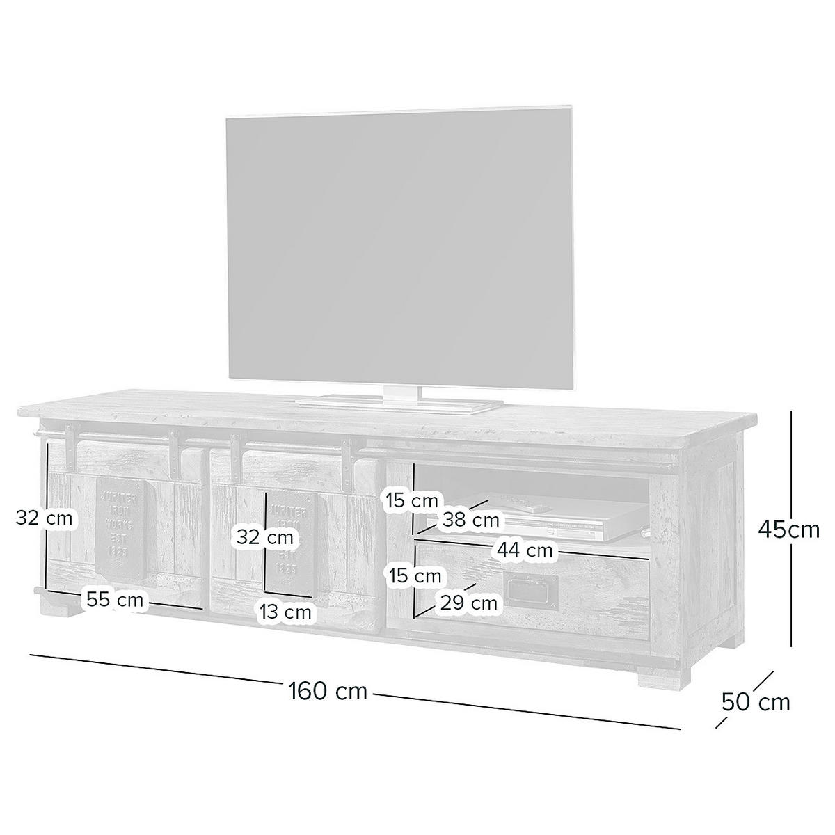 TV-LOWBOARD - Mango massiv / Eisen - Mango / Schwarz - Braun, Holz/Metall (160/45/50cm) - home24