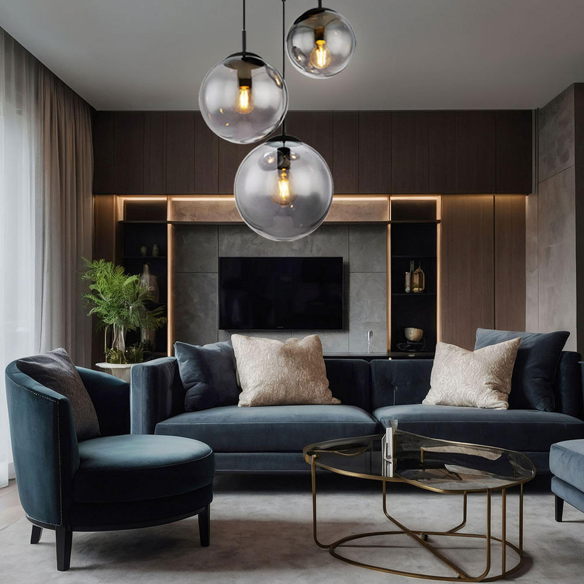 HÄNGELEUCHTE Metall Glas Schwarz Matt 3 Flammig - Schwarz, Glas (52/52/80cm) - Globo Lighting