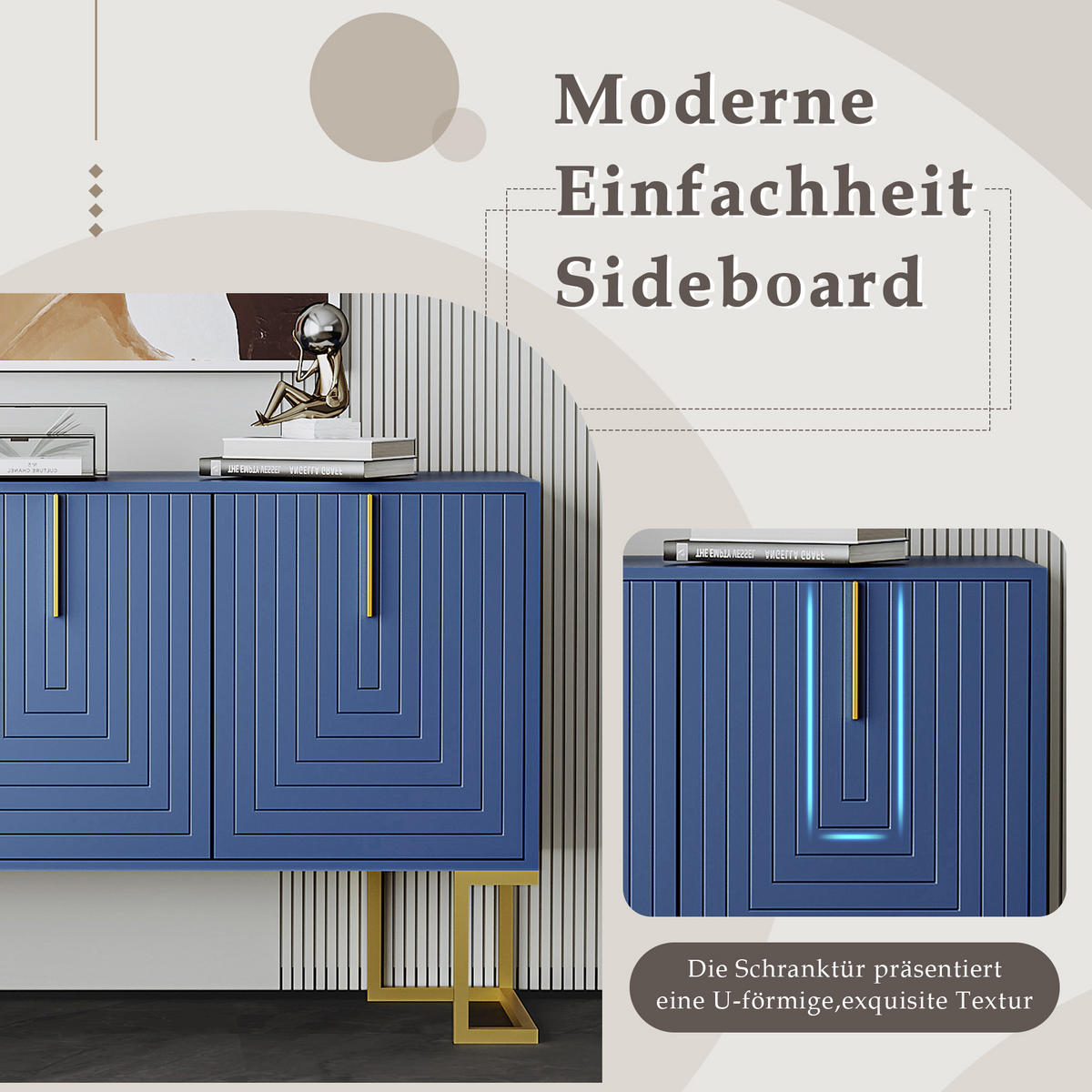 SIDEBOARD Blau 138/40/80,5CM - Blau, Holzwerkstoff/Metall (40/80.5/138cm) - Urban Meuble