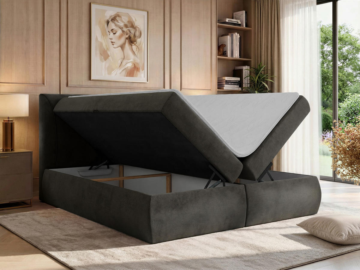 POSTEL BOXSPRING TARENZA 140/200 - Tmavě šedá Samet - Topper T25 - H3 - černá/tmavě šedá, textil/plast (140/200cm) - MKS