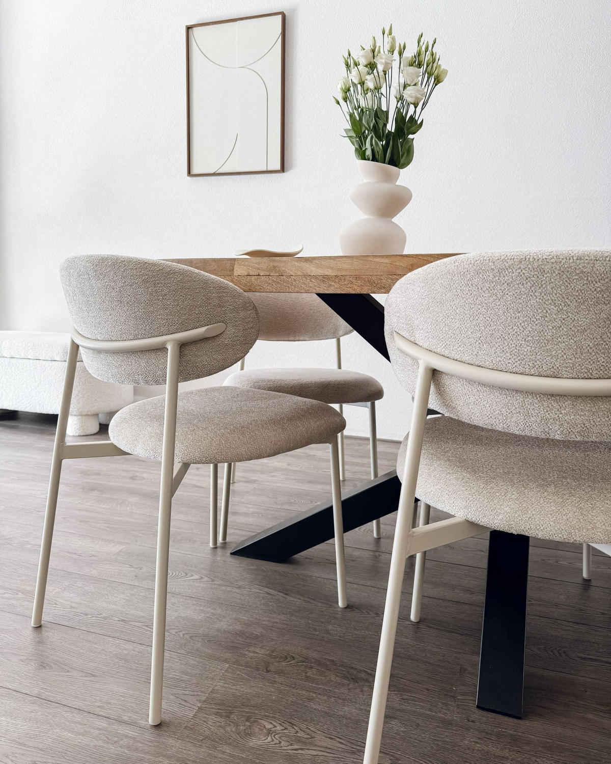ESSZIMMERSTUHL 2er Set Chenillegewebe Hellbeige Cowley - Beige, Naturmaterialien (46/76/51cm) - Beliani