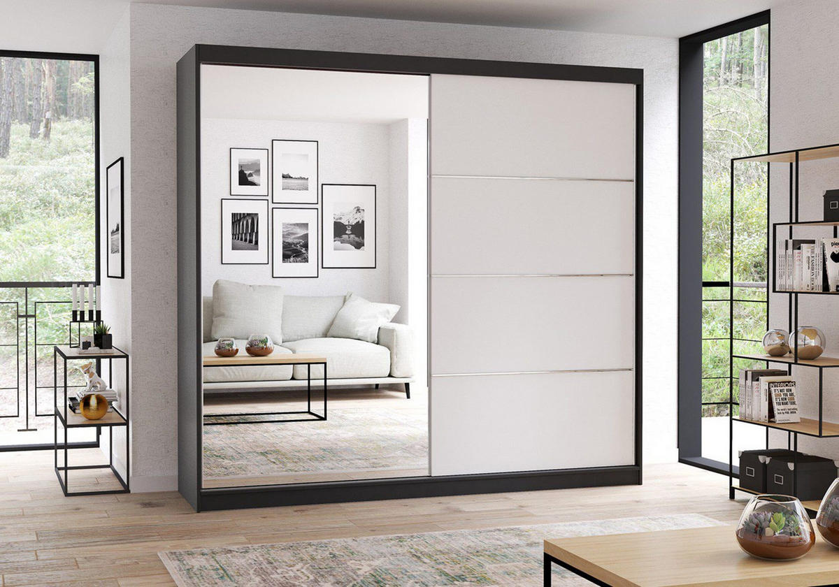 SCHIEBETÜRENSCHRANK - Schrank BEN 42 Graphit - Graphitfarben, Holzwerkstoff (203/218/61cm) - Möblo