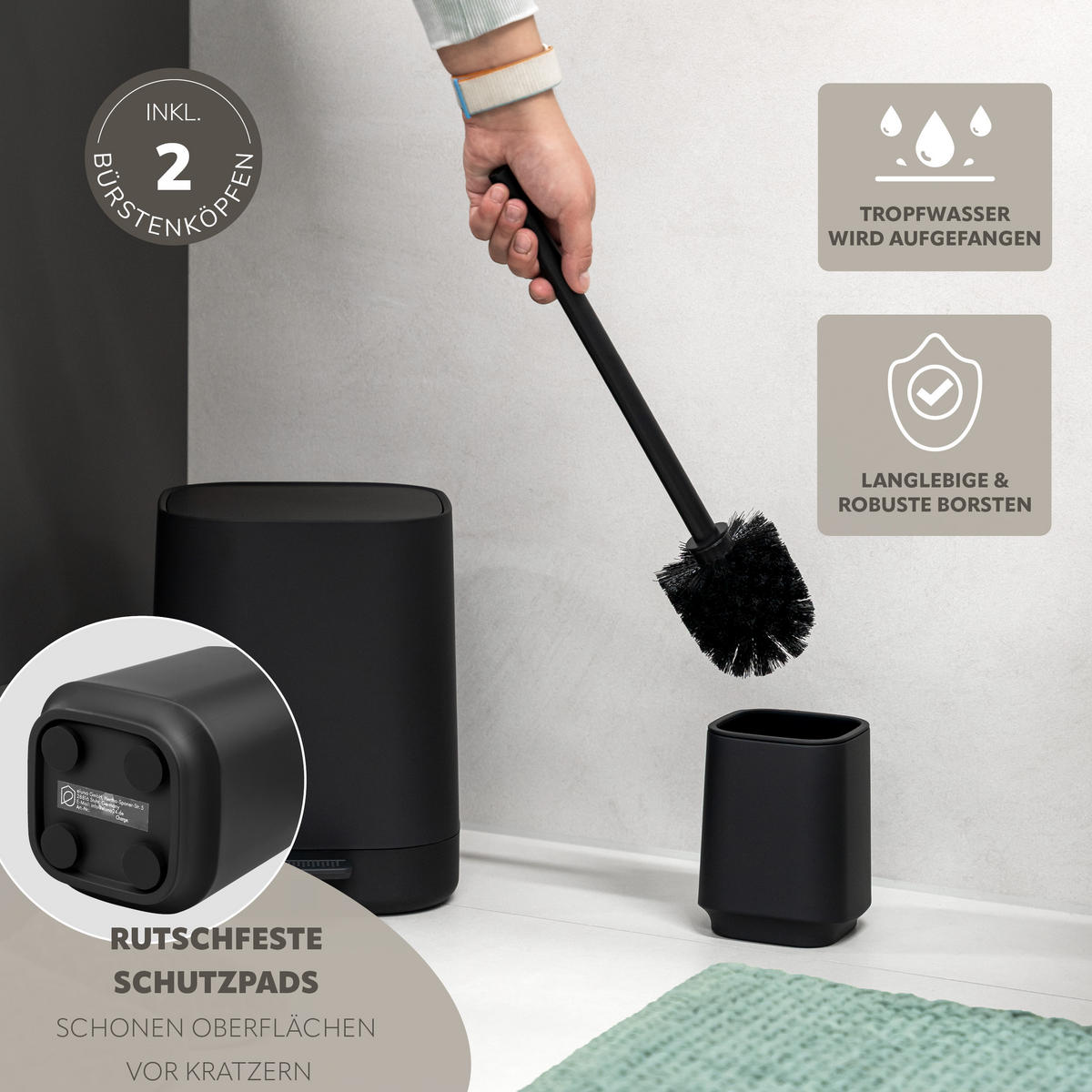 BAD-ACCESSOIRES-SET VALONA 5tlg., schwarz, Kunststoff - Schwarz, Kunststoff (21/25.5/21cm) - eluno