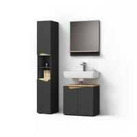 BADMÖBEL-KOMBINATION Timavo Anthrazit 3 Teile, mit Hochschrank - Anthrazit/Eiche Artisan, Holzwerkstoff (60/57/35cm) - Livinity®