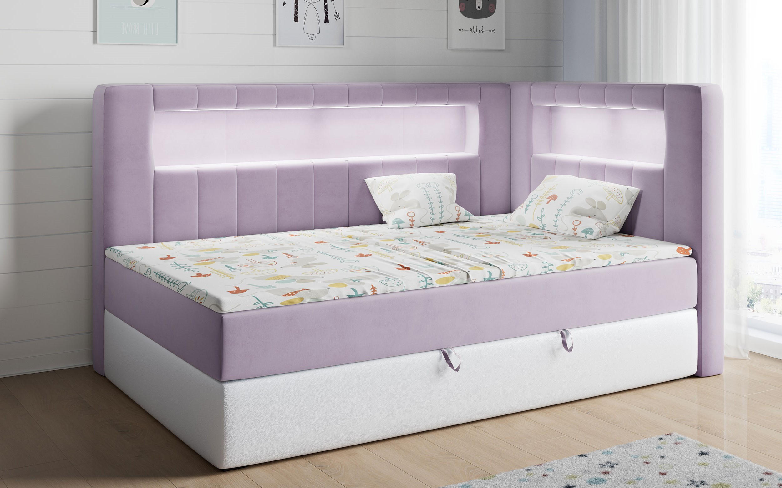BOXSPRINGBETT JUNIOR GOLD 3 90/200 Violett/Weiß - rechte Seite - Violett/Weiß, Holz/Textil (90/200cm) - MKS