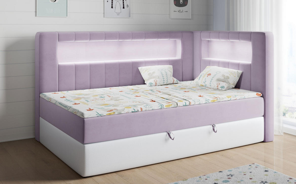 BOXSPRINGBETT JUNIOR GOLD 3 90/200 Violett/Weiß - rechte Seite - Violett/Weiß, Holz/Textil (90/200cm) - MKS
