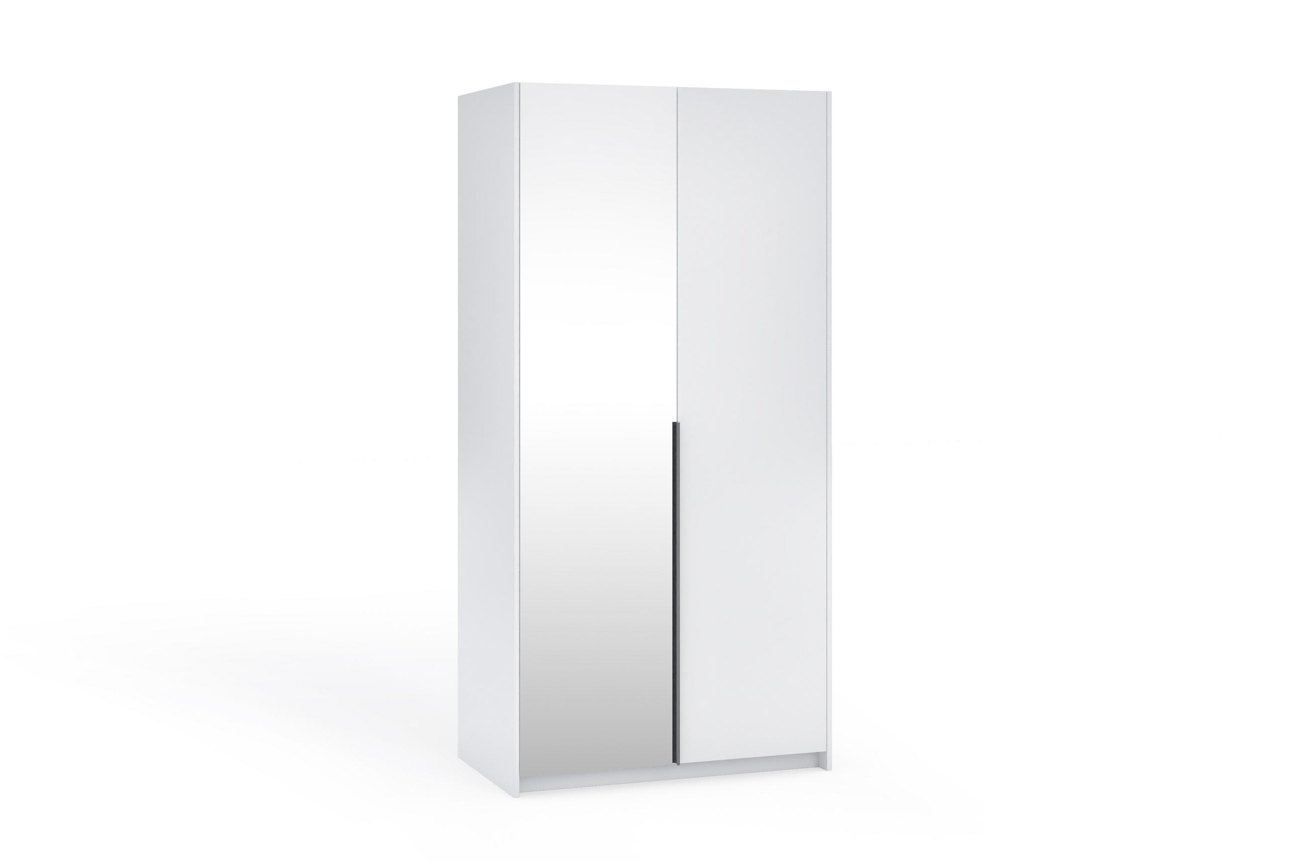 DREHTÜRENSCHRANK Apollonia mit Spiegel 100x204cm 2-türig, weiß, schwarze Griffe - Schwarz/Weiß, Kunststoff (58/205/100cm) - Margaret Hadas24