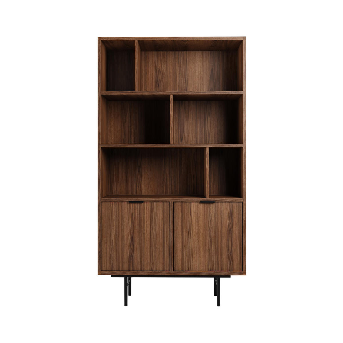 WOHNWAND Evron Kommode 150 cm TV-Board 150 cm Bücherregal 90 cm, Walnuss - Walnussfarben/Schwarz, Holzwerkstoff/Metall (150/90/40cm) - Beautysofa