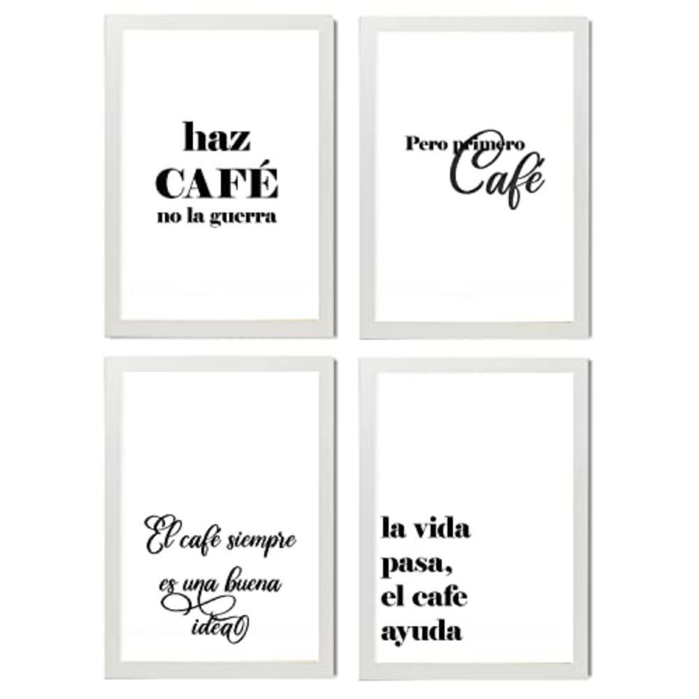 POSTER Set mit 4 Kaffee TypografieStil A4 Weißer Rahmen - Weiß, Papier (29.7/3cm) - Nacnic