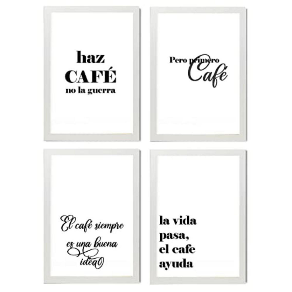 POSTER Set mit 4 Kaffee TypografieStil A4 Weißer Rahmen - Weiß, Papier (29.7/3cm) - Nacnic