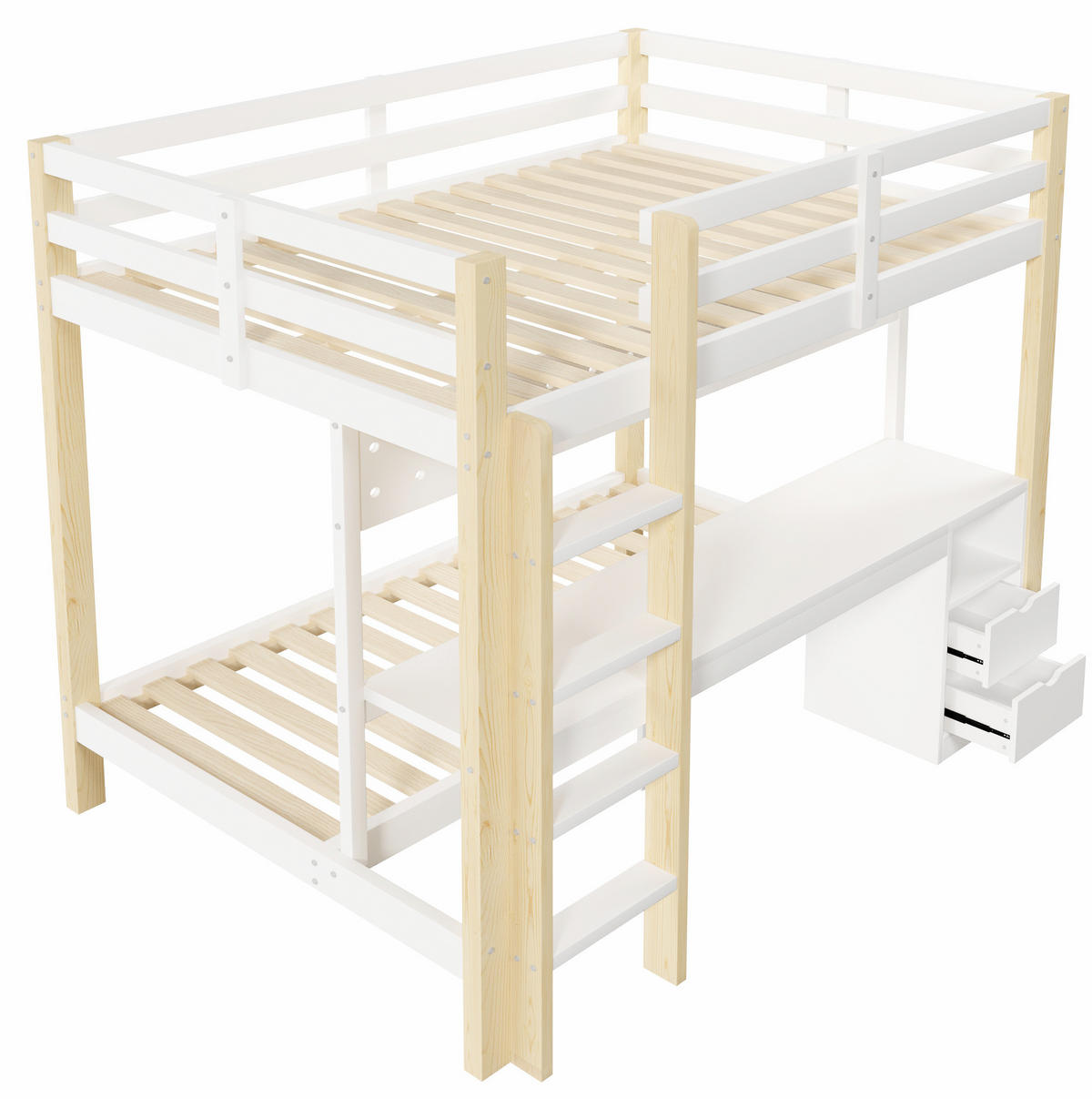 HOCHBETT 90/200 cm und 140/200 cm mit Schubladen, Schreibtisch und LED-Beleuchtung, Natur/Weiß - Weiß, Holz (90/200cm) - Redom