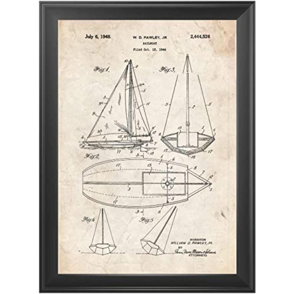 POSTER Set mit 4 Jahrgang Patenten Booten A4 Schwarzer Rahmen - Schwarz, Papier (29.7/3cm) - Nacnic