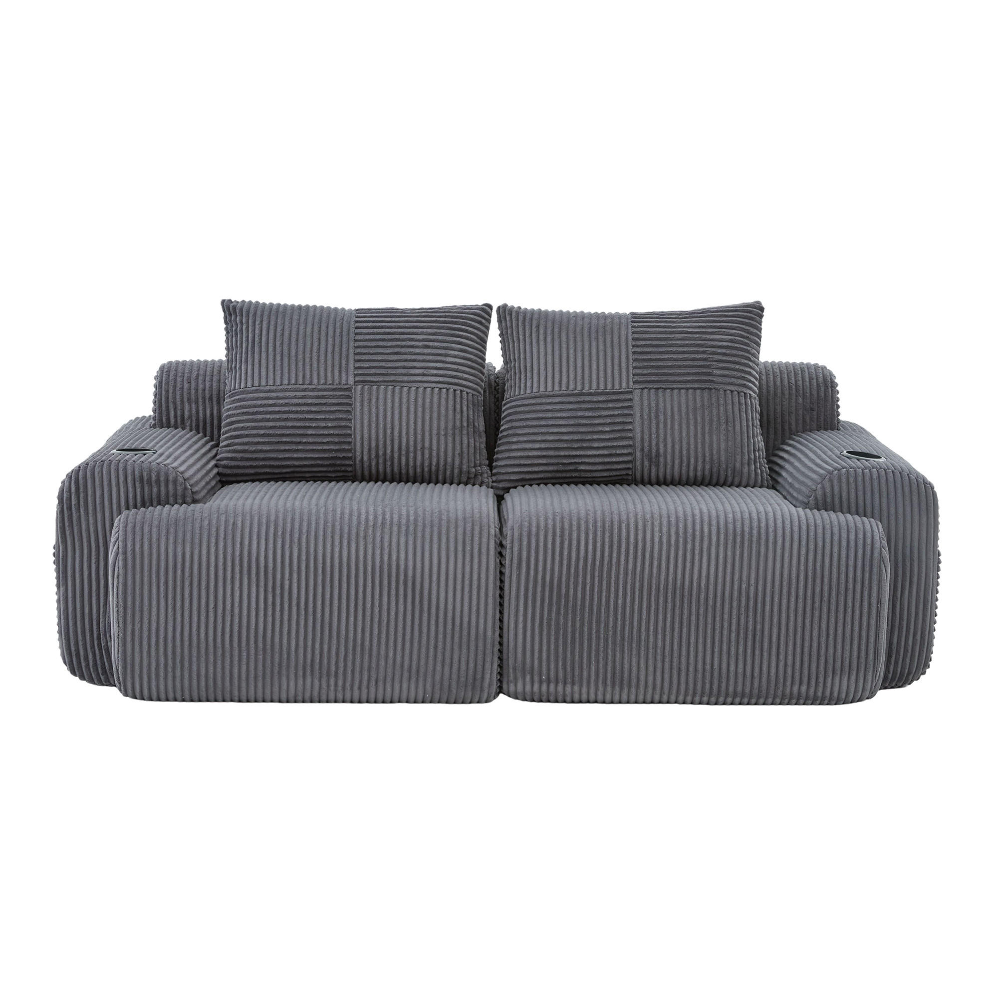 2-SITZER SOFA Cord Dunkelgrau mit Becherhalter und Aufbewahrungstasche - Dunkelgrau, Textil (200/80/99cm) - WISHDOR