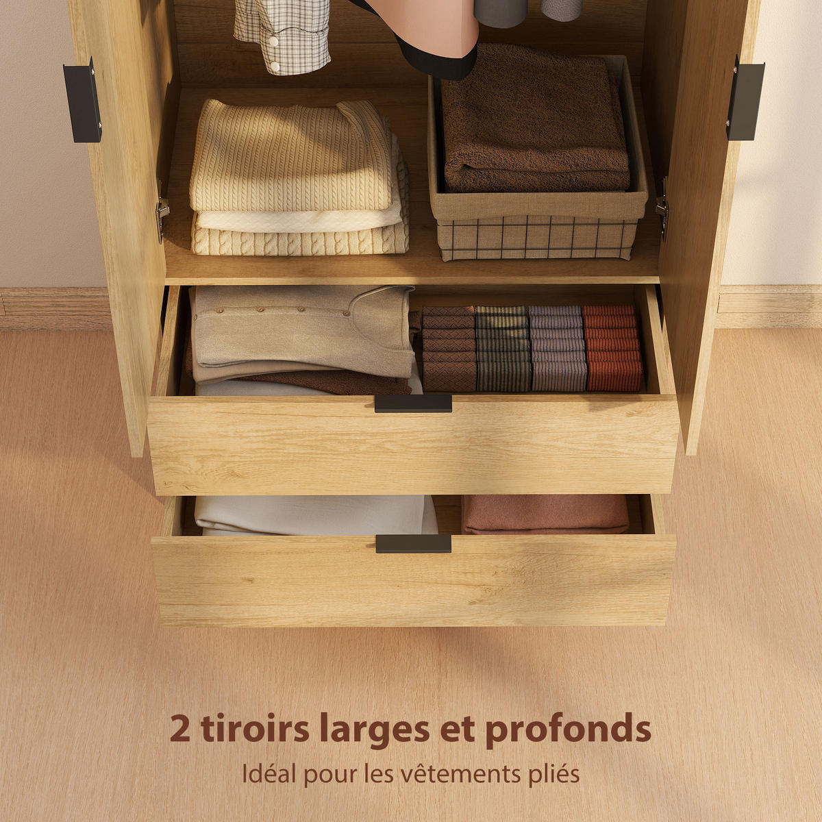 KLEIDERSCHRANK Naturfarben 80/50/180 cm - Naturfarben, Holzwerkstoff (50/180/80cm) - PANGIVO