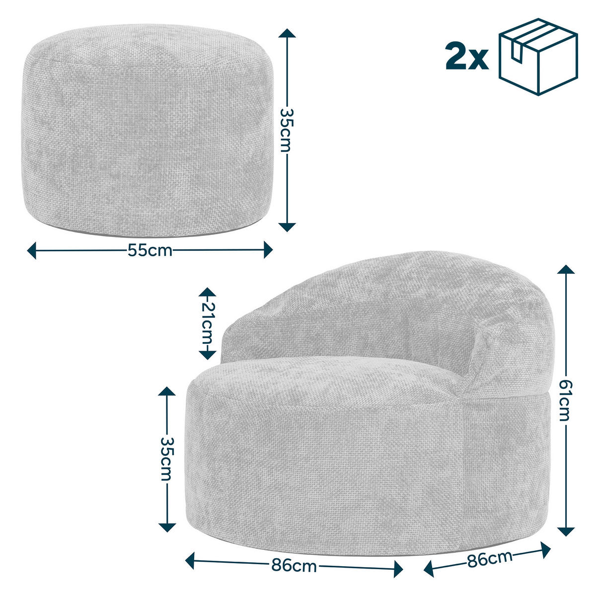 SITZSACK mit rundem Hocker Orb - Bordeaux, Textil (86/61/86cm) - icon