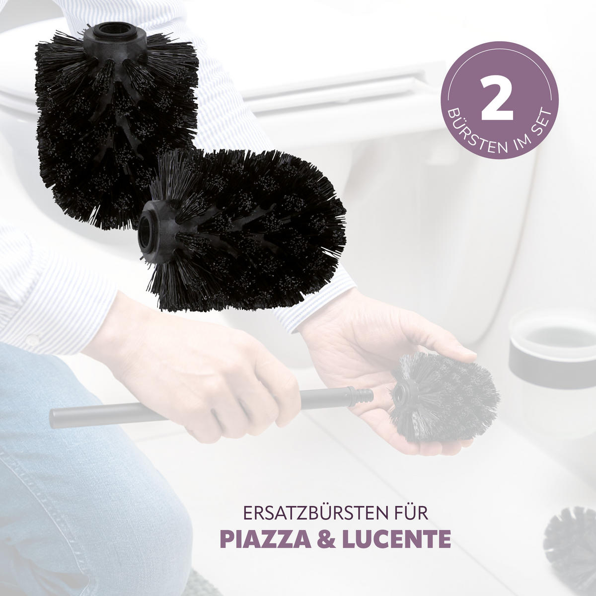 ERSATZBÜRSTENKÖPFE PIAZZA & LUCENTE 2er-Set, schwarz - Schwarz, Kunststoff (1.1/9.5cm) - bremermann