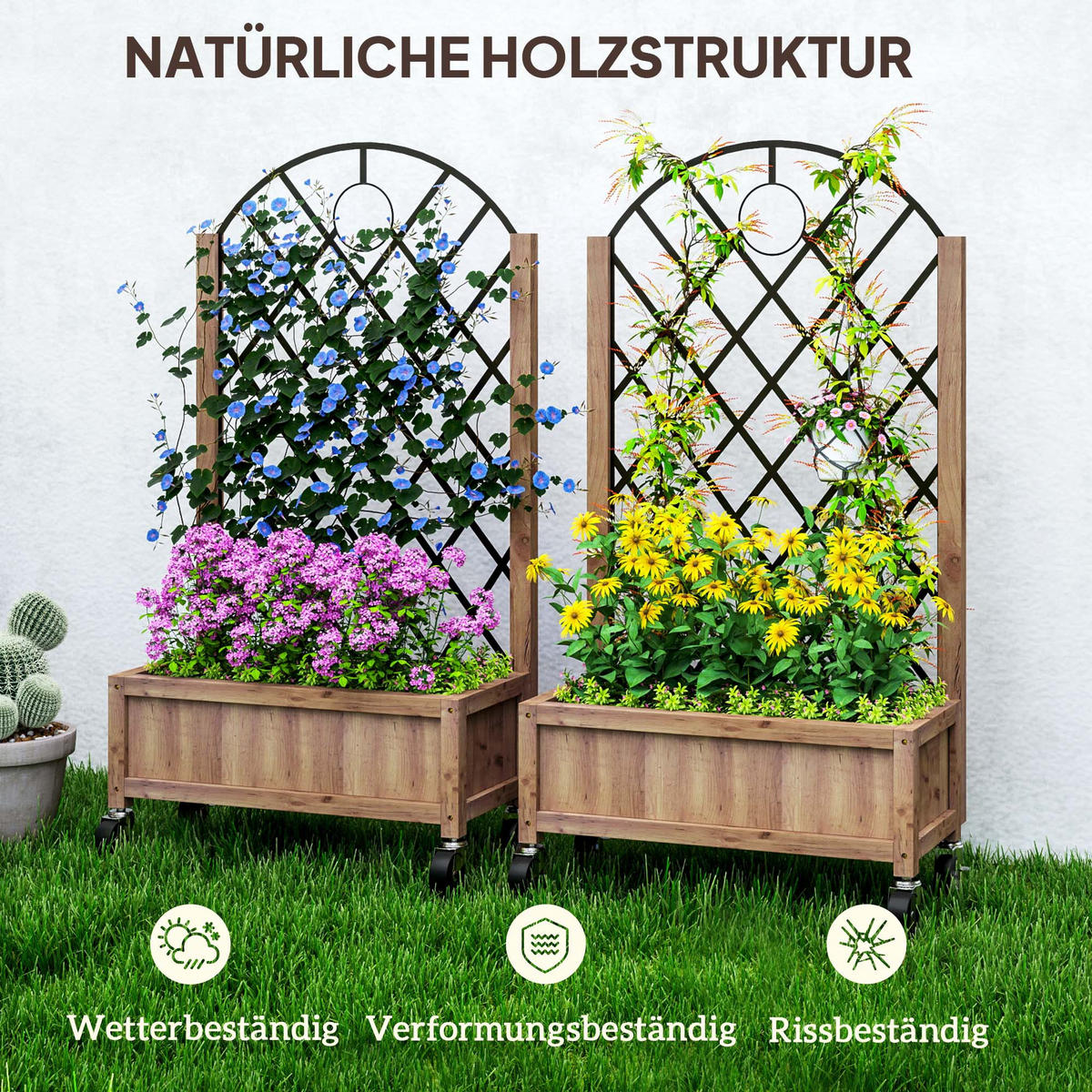 HOCHBEET DE-05377 2er-Set, mit Rollen & Rankgitter Braun - Braun, Holz (52/97/25cm) - ComfortXL