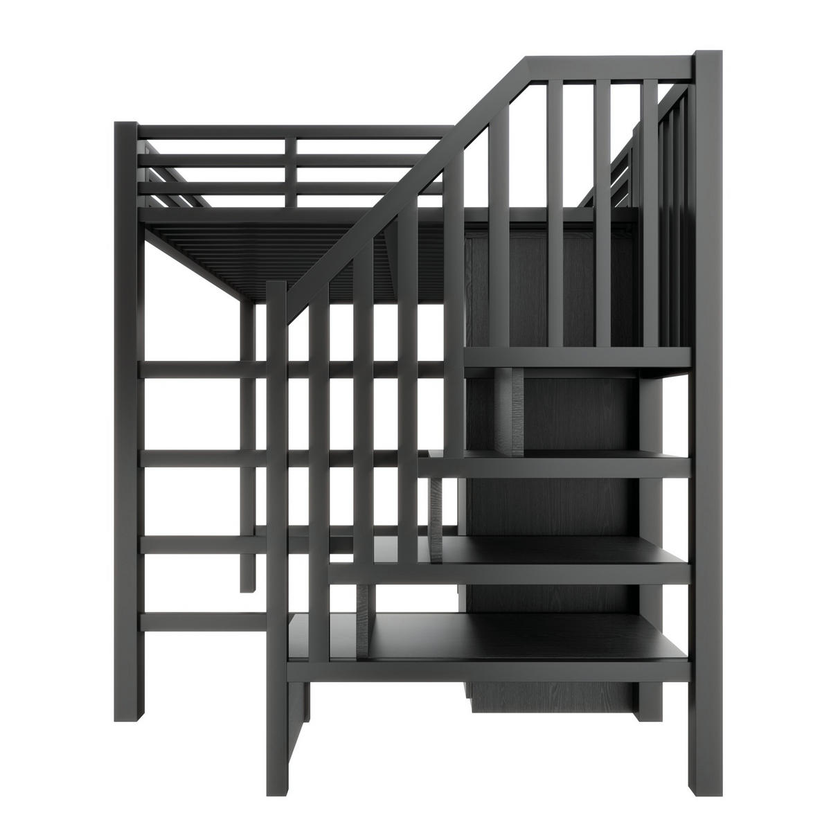HOCHBETT 140/200 cm, Schwarz mit Schreibtisch, Regal und Kleiderschrank - Schwarz, Metall (140/200cm) - MIVRAY