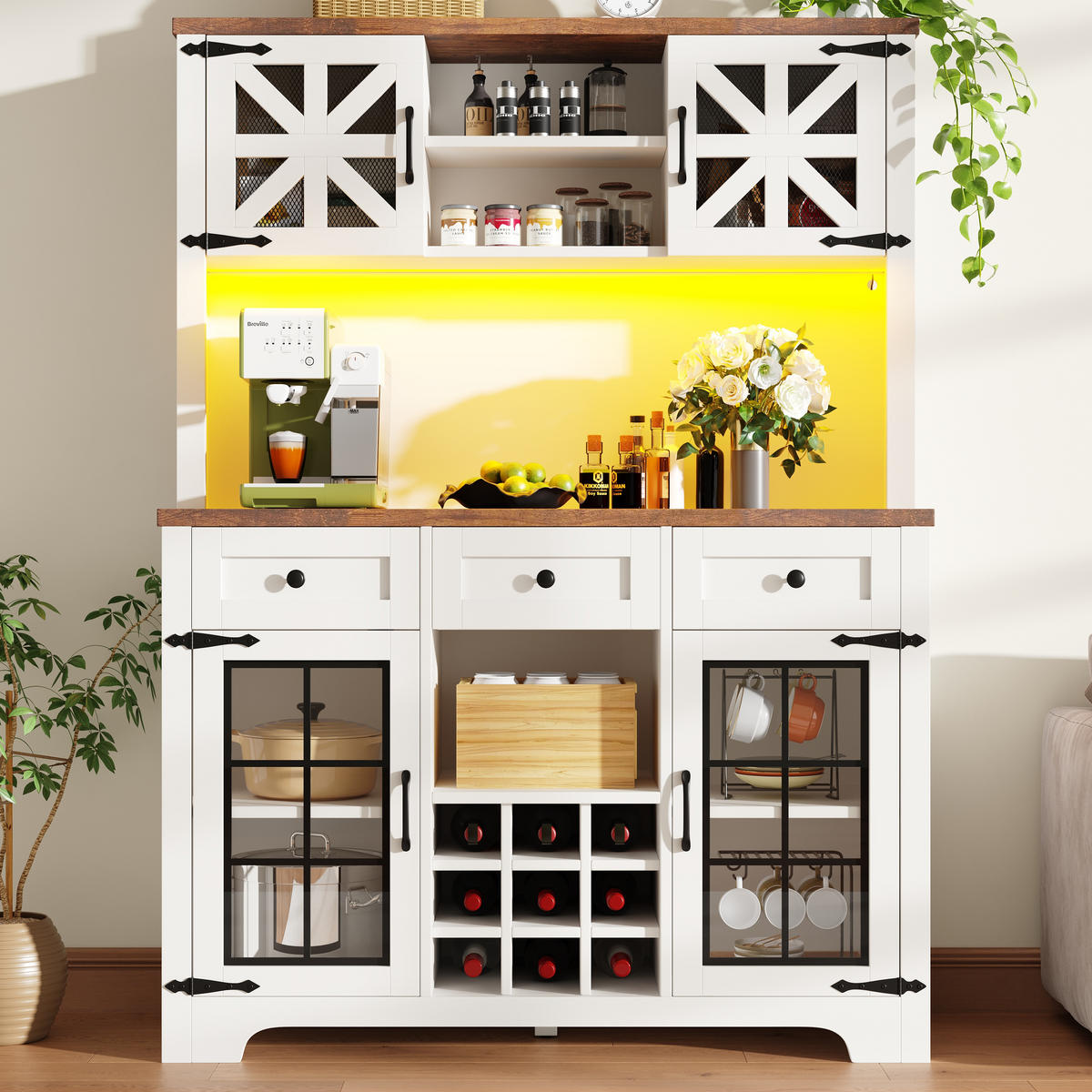 GESCHIRRSCHRANK aus MDF & Glas 120x40x180cm in Weiß mit Smart-LED - Weiß, Holzwerkstoff (120/180/40cm) - Modfu