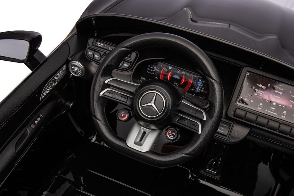 KINDER ELEKTROAUTO Mercedes SL63 AMG schwarz EVA-Reifen, Stoßdämpfer, lizenziert, Fernbedienung, Bluetooth - Schwarz, Kunststoff (125/75/50cm) - Es-Toys