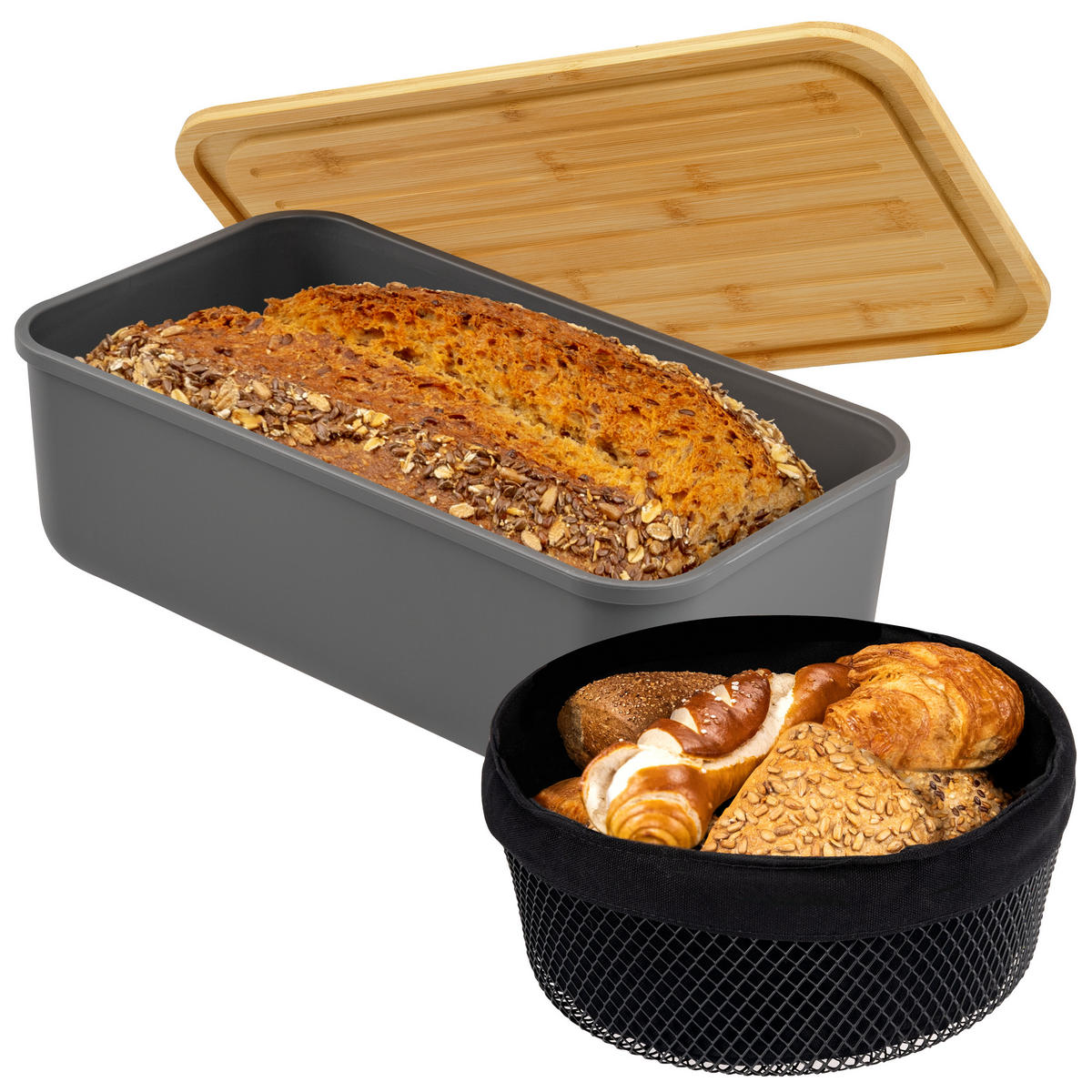 BROTAUFBEWAHRUNGS-SET 2tlg., Kunststoff, Metall, grau - Grau, Kunststoff (40/12.5/23cm) - eluno