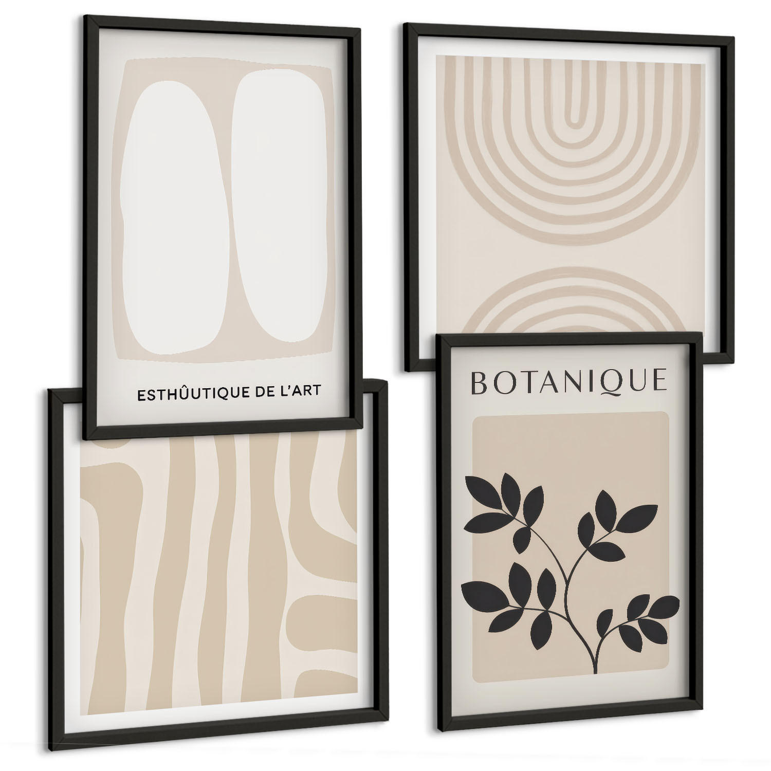 BILDER SET 4er Set - 50x50 cm & 40x60 cm Schwarzer Rahmen - Boho-Pflanzenposter - Schwarz, Kunststoff (50/50cm) - TULUP