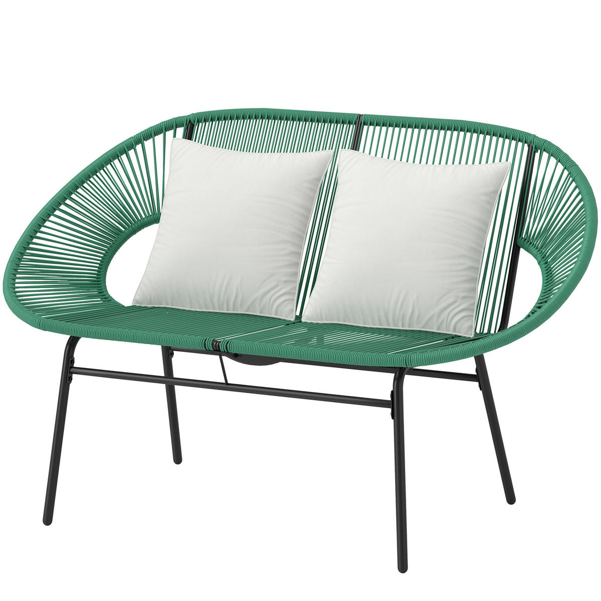 GARTENBANK 2-Sitzer DE-13604 2-Sitzer mit Seilgeflecht, 2 Kissen Dunkelgrün - Dunkelgrün, Metall (132/83/72cm) - ComfortXL