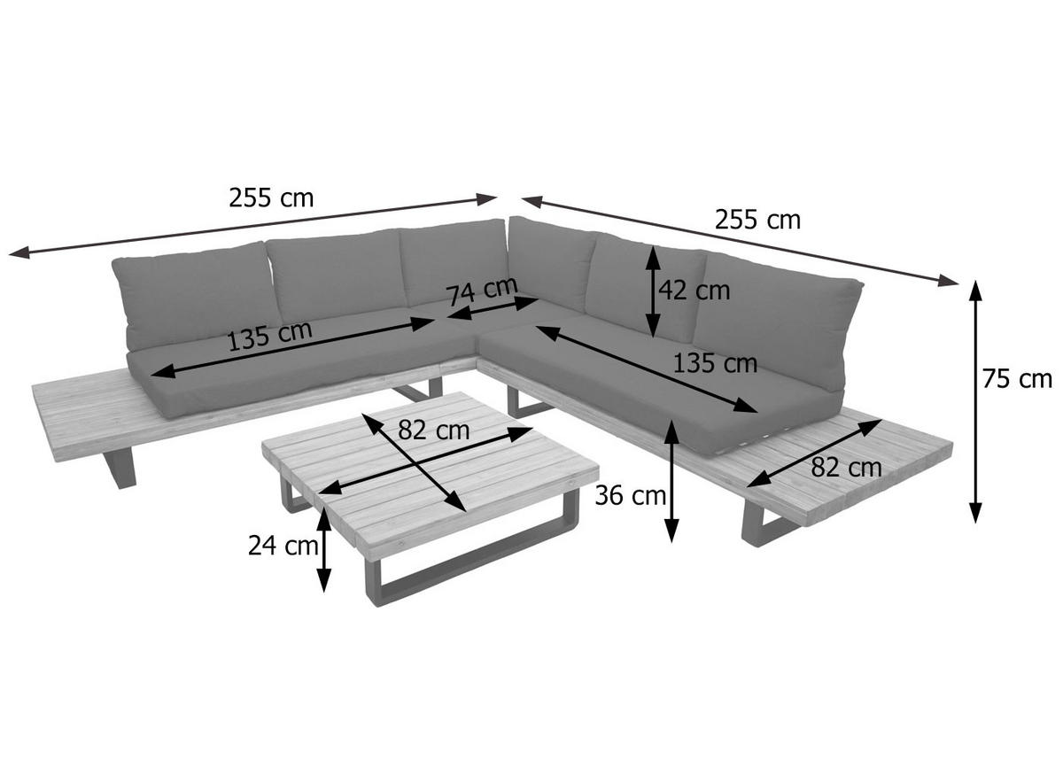 GARTEN-GARNITUR Schwarz, Braun, Hellgrau - Hellgrau/Schwarz, Holz - MCW