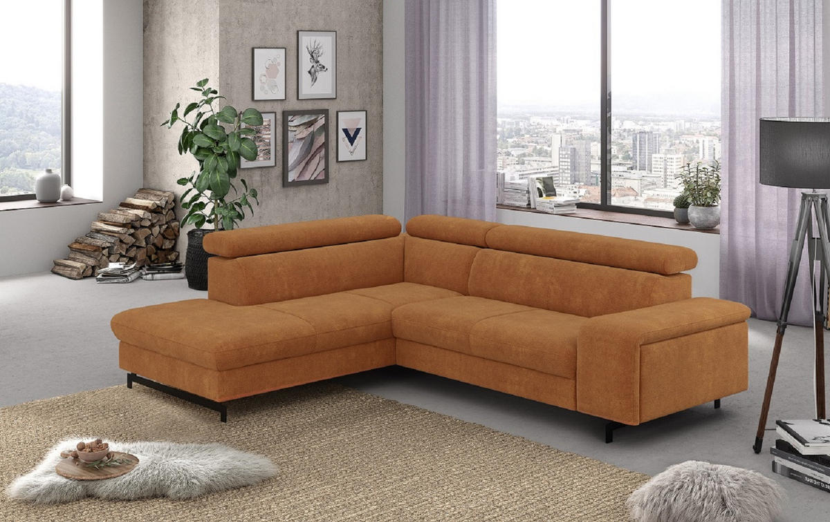 ECKSOFA mit Schlaffunktion und Bettkasten - Cognac/Schwarz, Kunststoff/Textil (262/215cm) - Cotta
