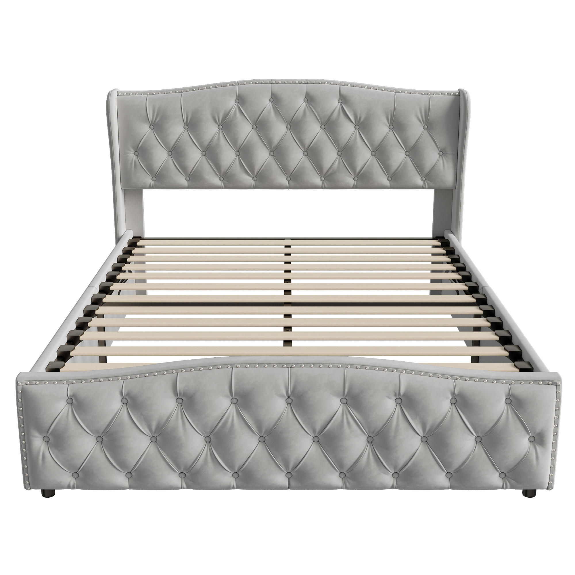 POLSTERBETT Wave-Design 140/200 cm mit Bettkasten & Nietendekor Samtstoff Grau - Grau, Textil (140/200cm) - Creahappy